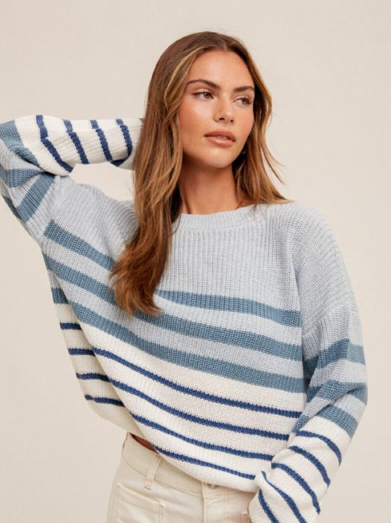 Round Neck Stripe [Blue Multi-33704]
