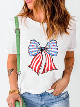 Load image into Gallery viewer, White Stripes and Stars Bowknot Print T Shirt
