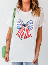 Load image into Gallery viewer, White Stripes and Stars Bowknot Print T Shirt
