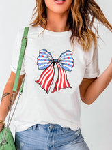 Load image into Gallery viewer, White Stripes and Stars Bowknot Print T Shirt
