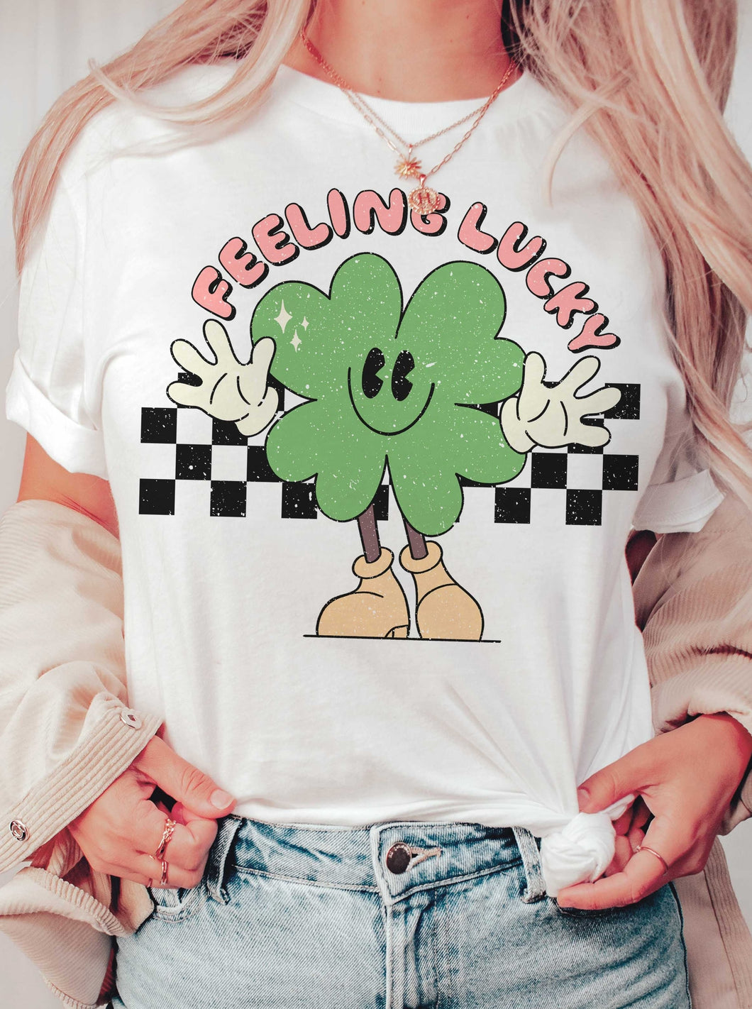 Feeling Lucky Graphic Shirt [White-10688]