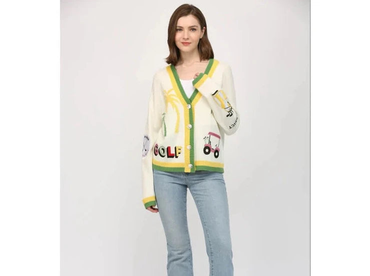 Golf Embroidered Patch Cardigan [Cream Multi-LW2119] TaVor
