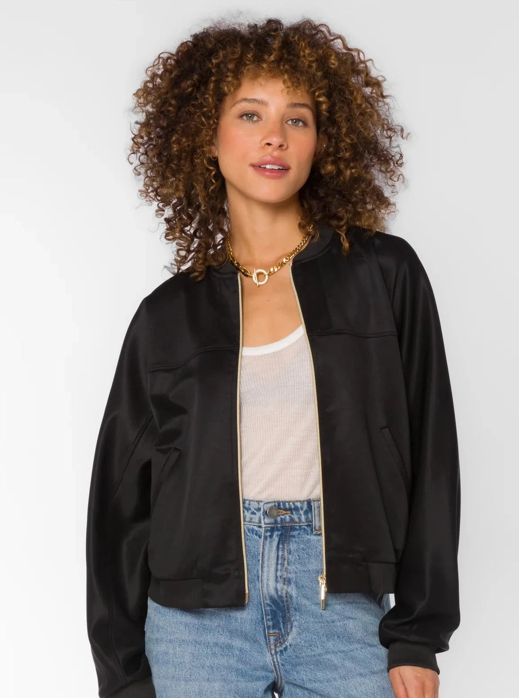 Lusha Crop Bomber [Black-8NP-4664]