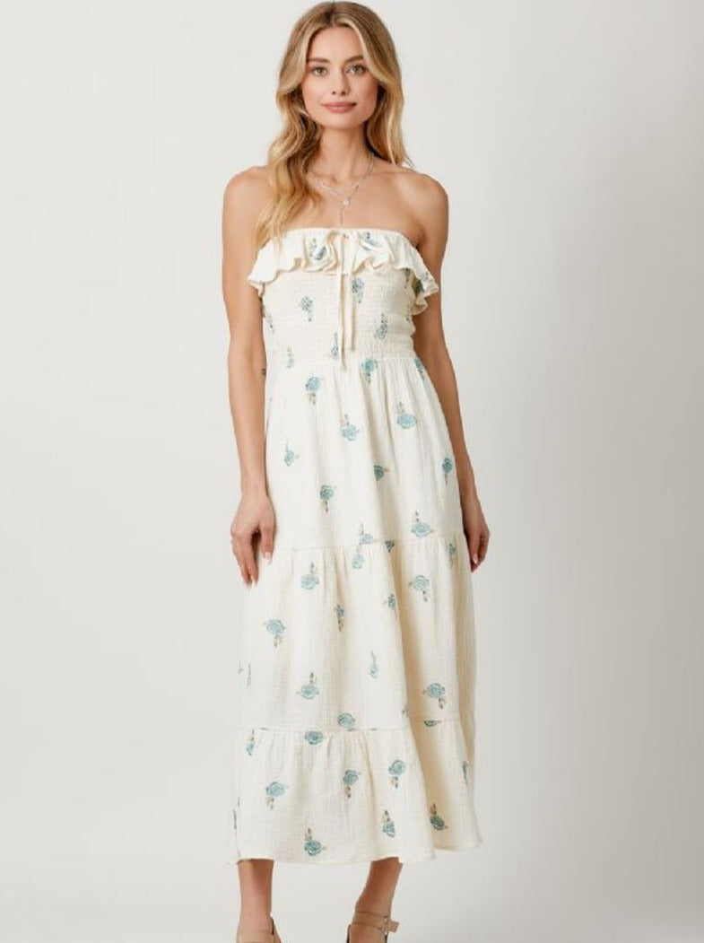 Embroidered Tiered Dress [Almond-60680]