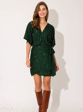 Load image into Gallery viewer, Faux Wrap Sequin Dress [Forest Green-JD2332]
