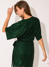 Load image into Gallery viewer, Faux Wrap Sequin Dress [Forest Green-JD2332]
