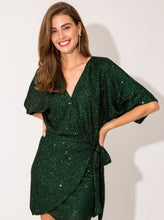 Load image into Gallery viewer, Faux Wrap Sequin Dress [Forest Green-JD2332]
