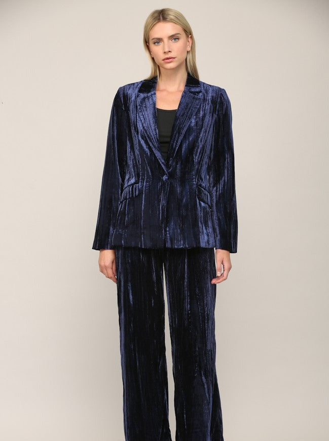 Crinkle Velvet Blazer [Moonlight Blue-FJ9740]