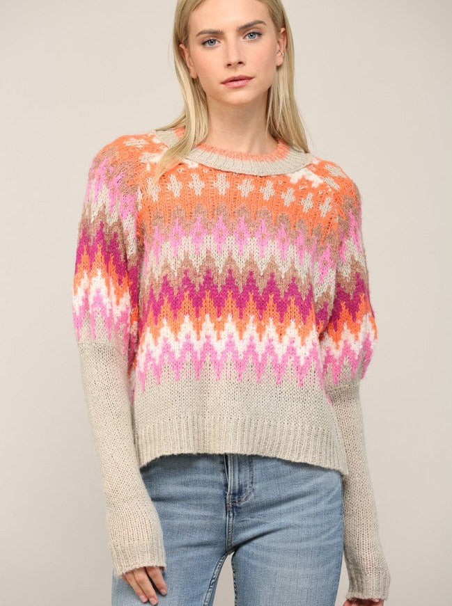 Multi Color Sweater [Taupe/Orange/Pink-FW9629]