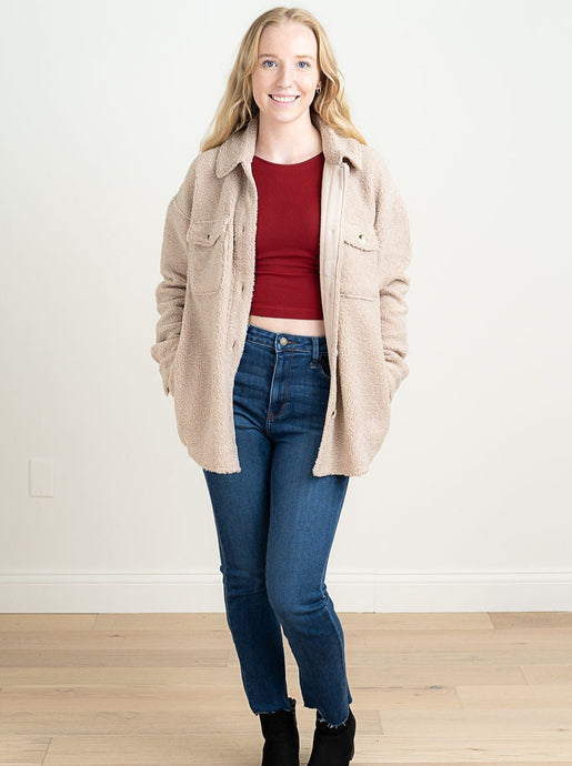 Teddy bear style jackets are always the best to handle the cold weather. We have an oversized fit jacket that comes with two patch pockets and two side pockets, button down, collared and super soft to the touch. This jacket is great for layering on top of hoodies for extra comfort!  100% Polyester   Gentle wash cold