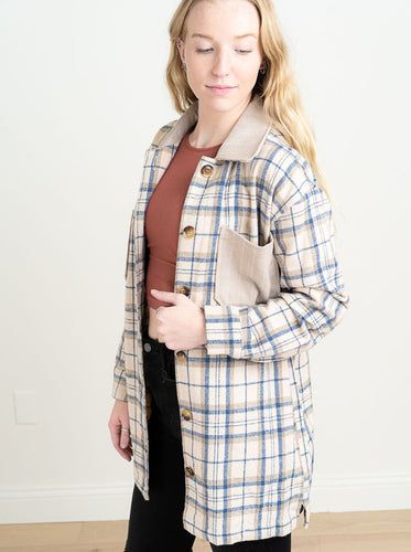 Details: Long Sleeve Loose Fit Button Down Chest Pockets Shirt Jacket Shacket Plaid Fabric: 100% Polyester