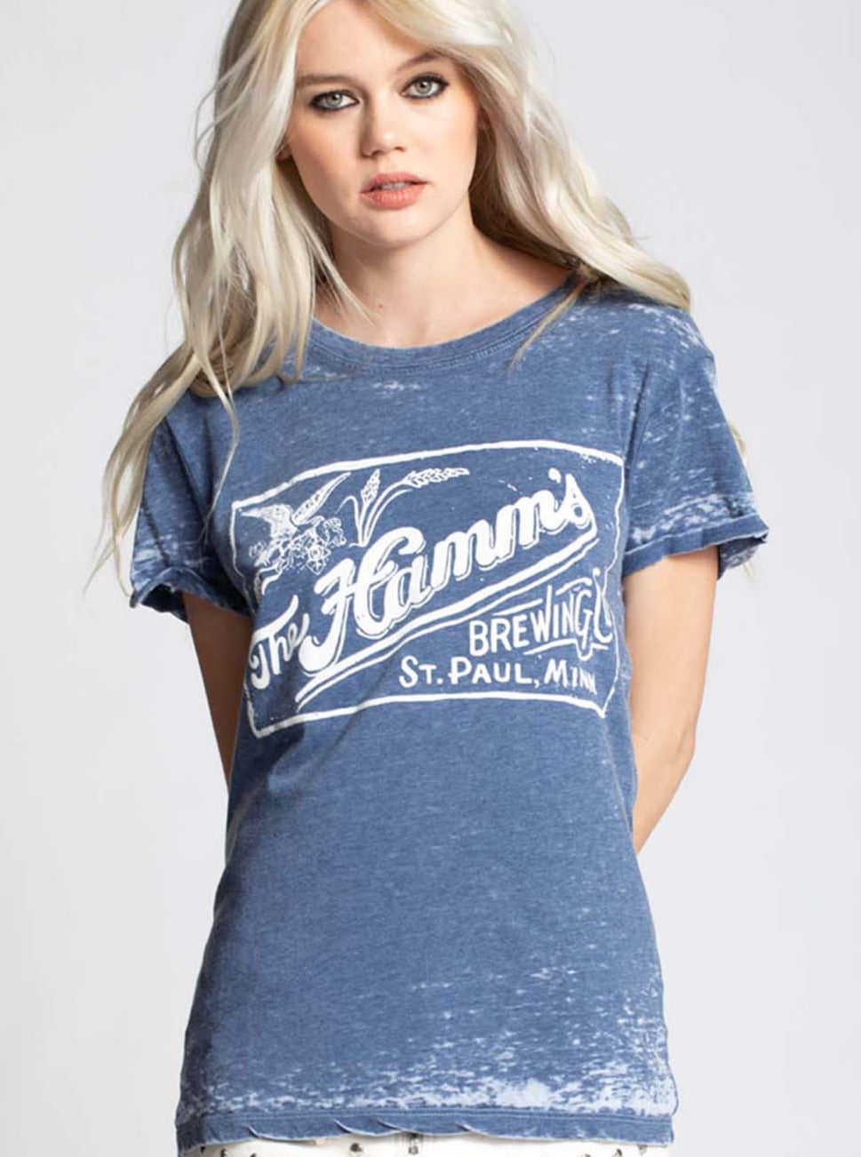 Color: Navy The Hamm's Brewing Company Vintage Style Fitted T-Shirt 50% Cotton 50% Polyester