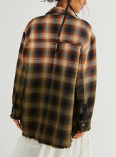 Load image into Gallery viewer, Free People Anneli Plaid Shirt Jacket Navy Tobacco Combo

