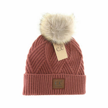 Load image into Gallery viewer, Brick diagonal knit pom beanie  HAND WASH ONLY. Lay flat or hang to dry.   100% acrylic
