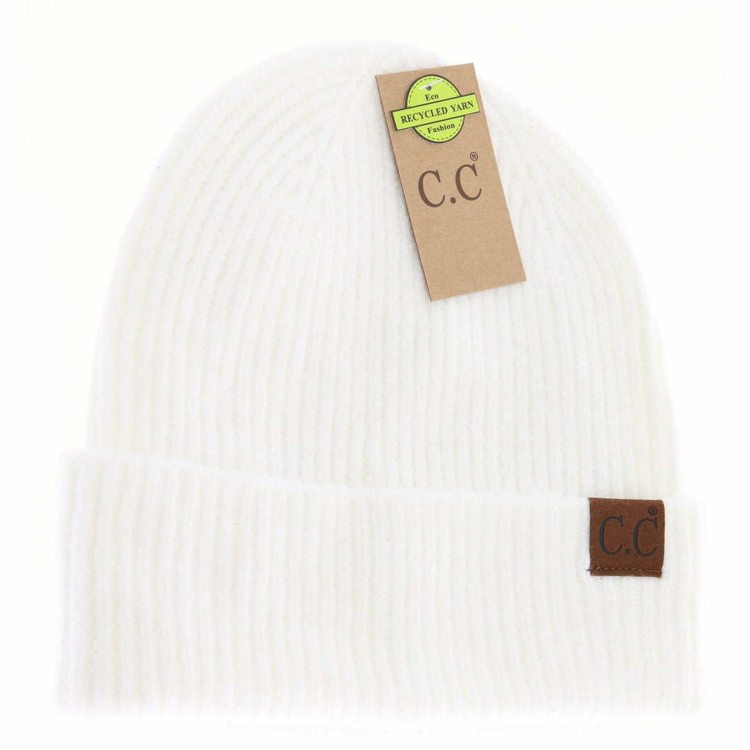 A solid Unisex CC beanie that is eco friendly with super soft yarn!  This classic ribbed cuff beanie is perfect from outdoor fun to everyday errands!  HAND WASH ONLY. Lay flat or hang to dry.   100% acrylic