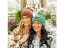 Load image into Gallery viewer, Brick diagonal knit pom beanie  HAND WASH ONLY. Lay flat or hang to dry.   100% acrylic
