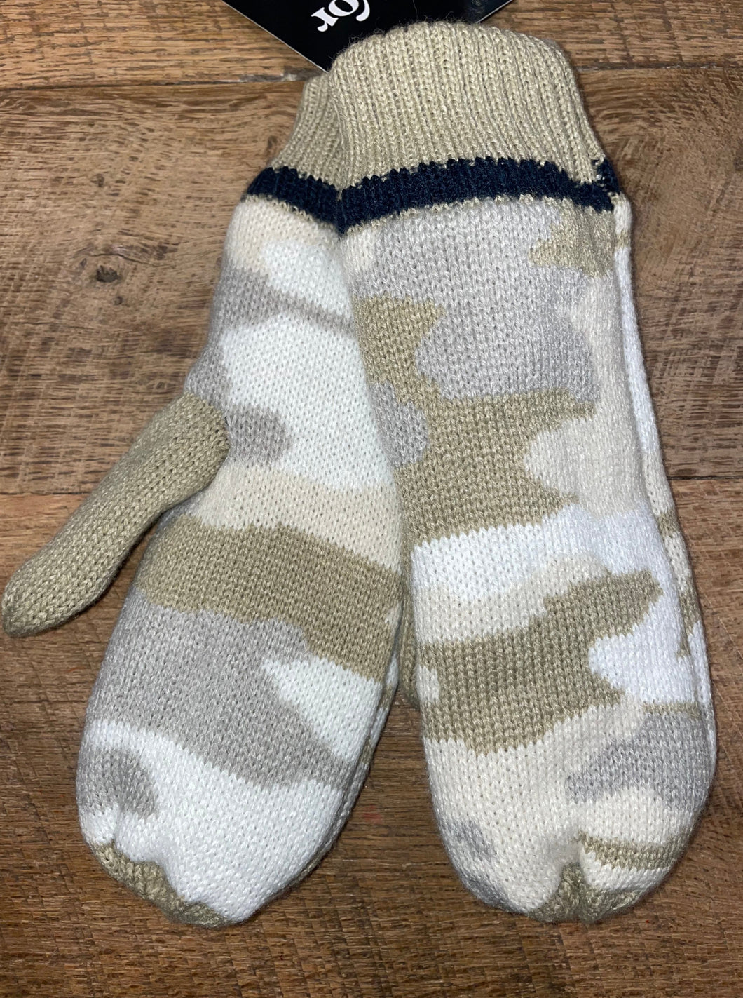 Camo knit mitten with stripe  Fleece lined