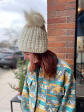 Load image into Gallery viewer, Creme knit Pom Pom beanie
