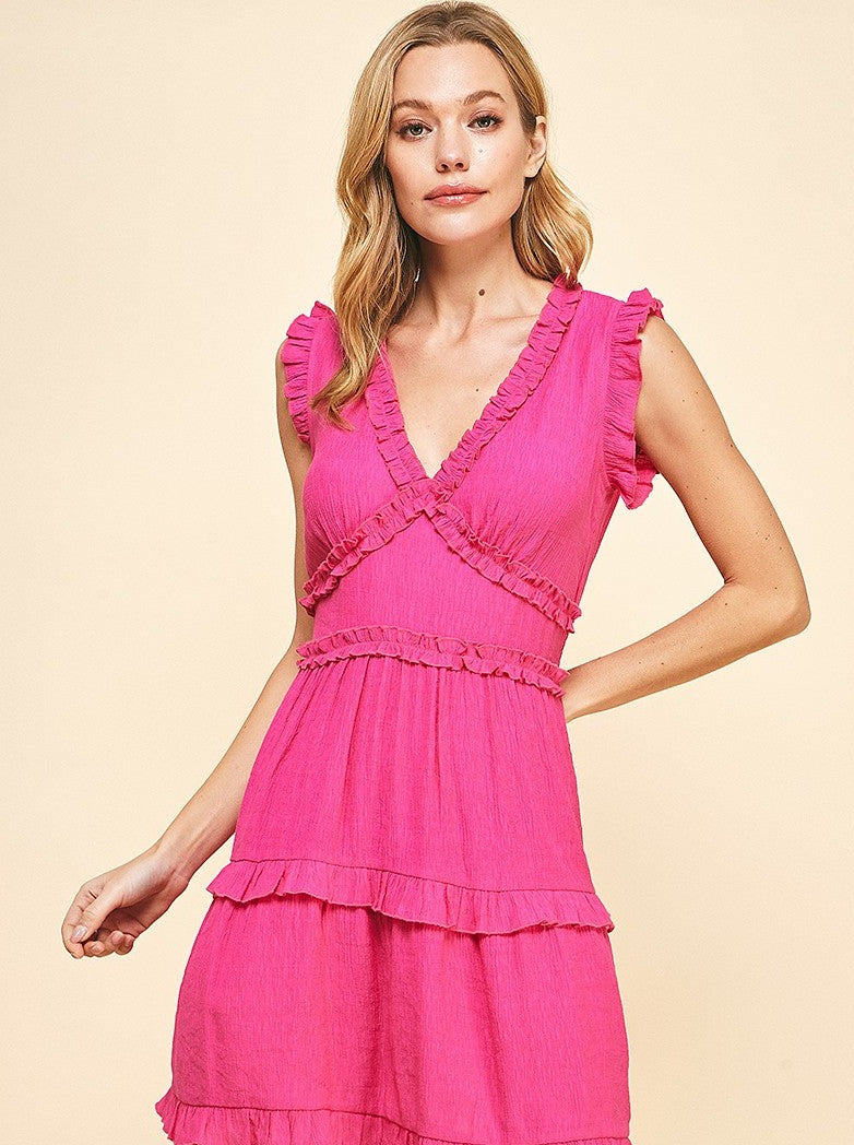 Sleeveless V-Neck Dress [Pink-3087D]
