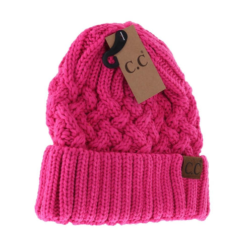 A gorgeous lattice knit pattern on this fuchsia cuffed beanie  HAND WASH ONLY. Lay flat or hang to dry.   100% acrylic