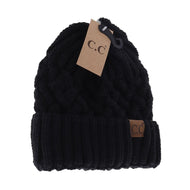 A gorgeous lattice knit pattern on this black cuffed beanie HAND WASH ONLY. Lay flat or hang to dry.   100% acrylic